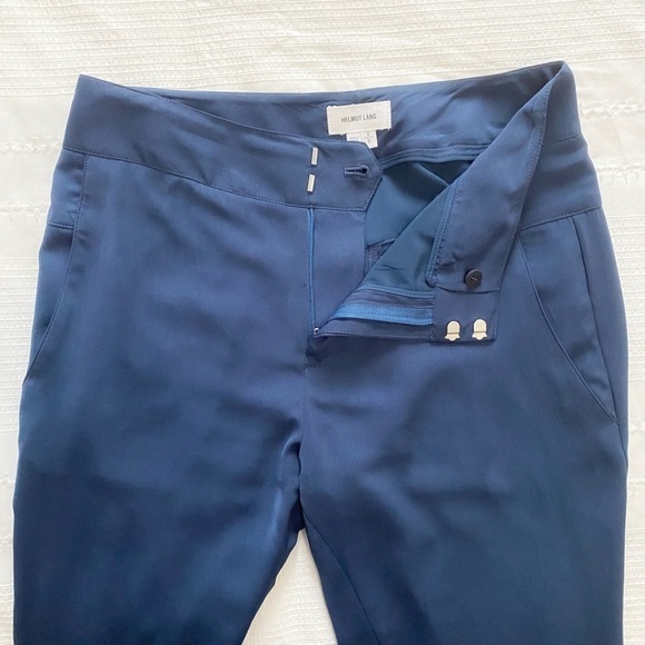 HELMUT LANG WOMEN'S NAVY HIGH RISE RELAXED ELASTIC CUFFS CROPPED DRESS PANTS - Picture 4 of 9